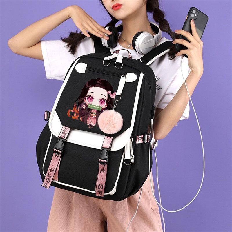 Anime Backpack Demon Slayer Nezuko Kawaii Cartoon School Bag for Adults Large Capacity Manga To Travel Daily Girls&#39; Bookbags