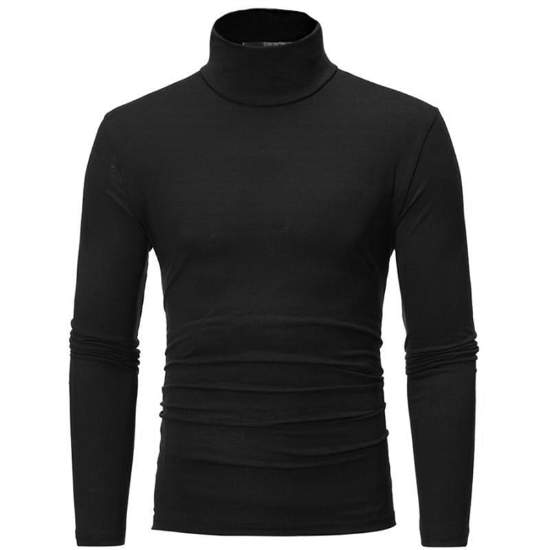 Fashion Men Casual Slim Fit Basic Turtleneck High Collar Pullover Male Autumn Spring Thin Tops Basic Bottoming Plain T-shirt