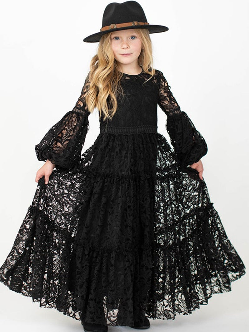 Christmas Girls Lace Long Sleeve Lace Dress Teenage Kids Elegant Princess Party Vestidos Costumes Children Clothing for 7-14y