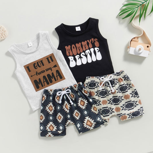 2pcs Summer Kids Baby Boys Clothing Sets 0-3Y Letter Print Sleeveless Tanks Tops+Graphic Print Drawstring Shorts Sport Outfits