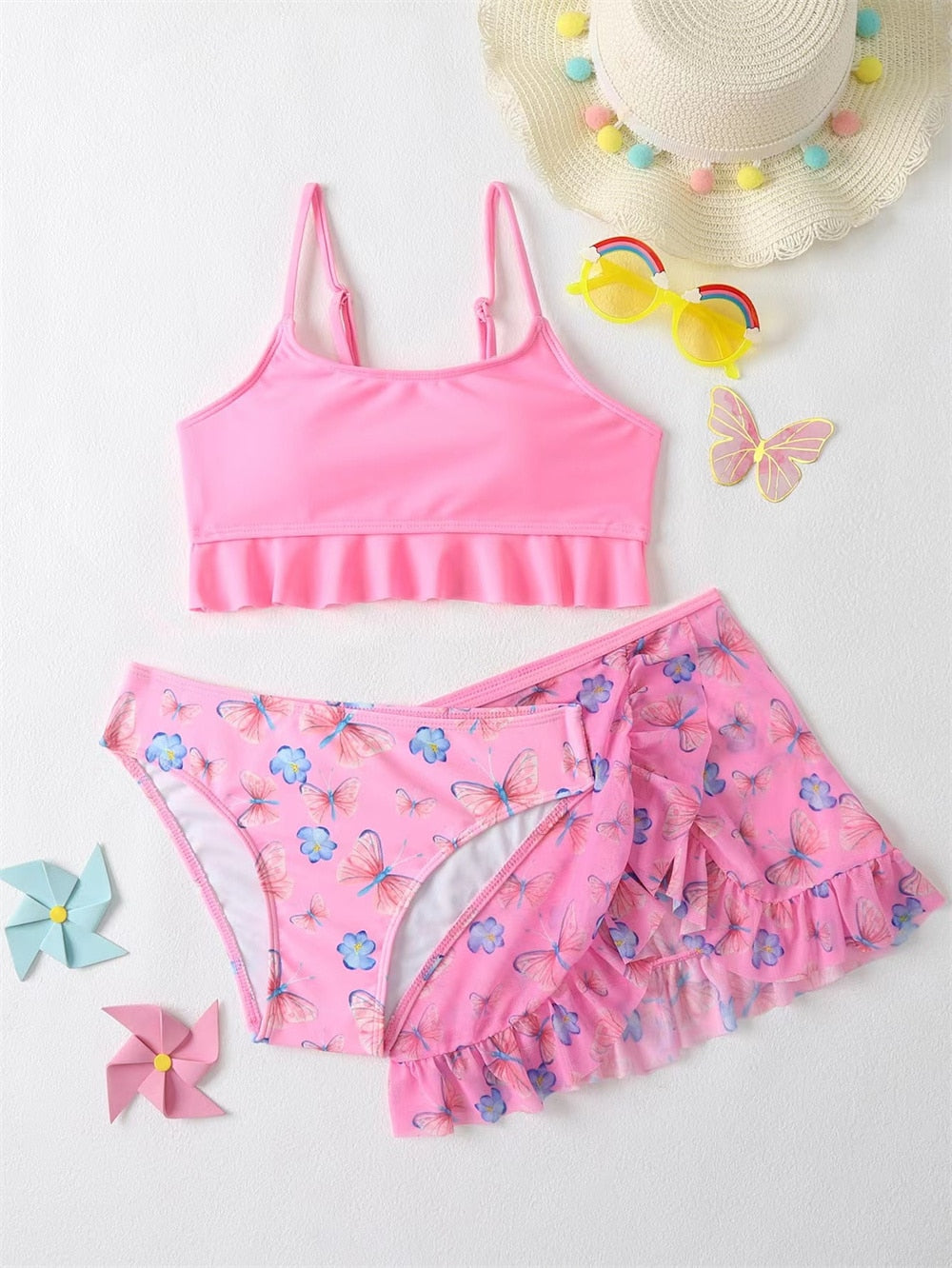 Hotsale Leaf Print Girls Kids Swimsuit Bikinis 3 Pieces Freeshipping Children Swimwear Cover Smock Set Baby Kids Bathing Suit