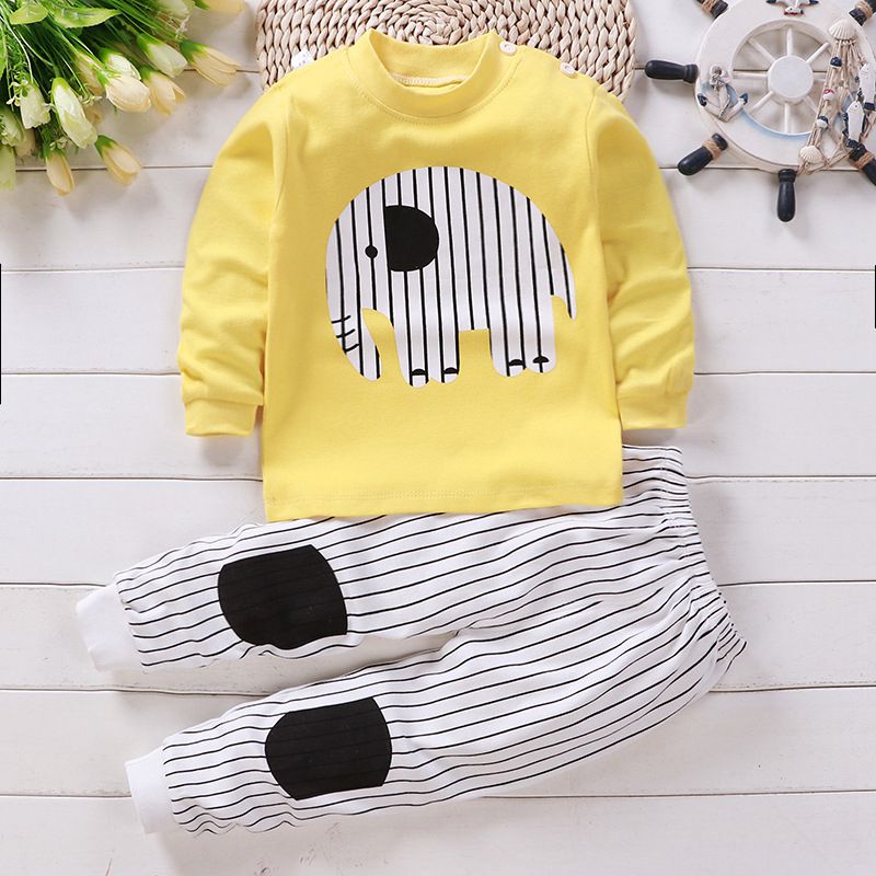 Newborn Kids Boys Girls Pajama Sets Cartoon Long Sleeve Cute T-Shirt Tops with Pants Toddler Baby Autumn Sleeping Clothes