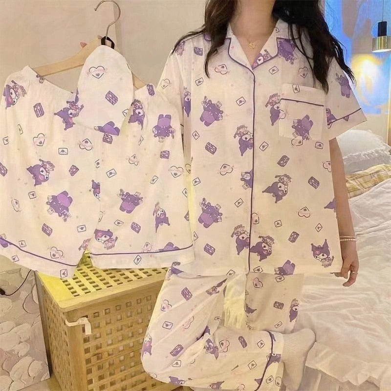 Kawaii Sanrio Kuromi New Autumn Kawaii Two Piece Pajamas Soft Home Wear Outgoing Girl Christmas Birthday Gift Clothes