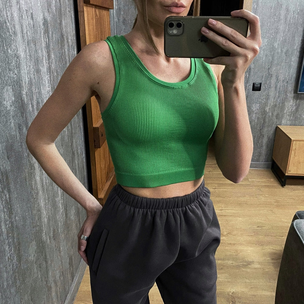 NHKDSASA Women's Top Sexy Crop Top Female Seamless Underwear Tank Top Girls Summer Cami T-shirt Sexy Lingerie Sports Camisole