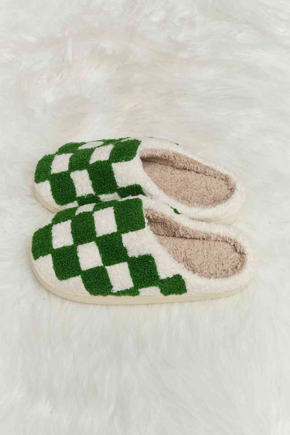 Melody Checkered Print Plush Slide Slippers