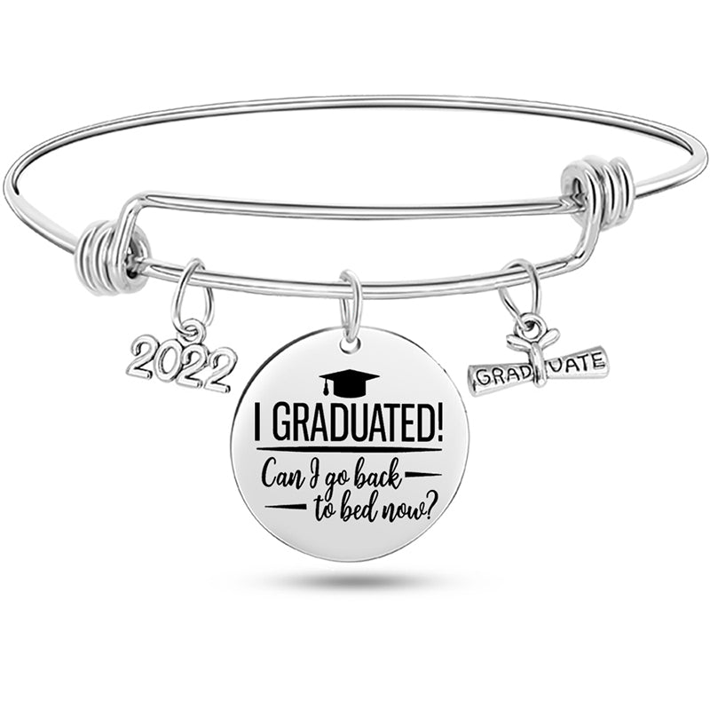 Stainless Steel Graduate Diploma Charm Adjustable Bracelet Inspirational Graduation Bangle
