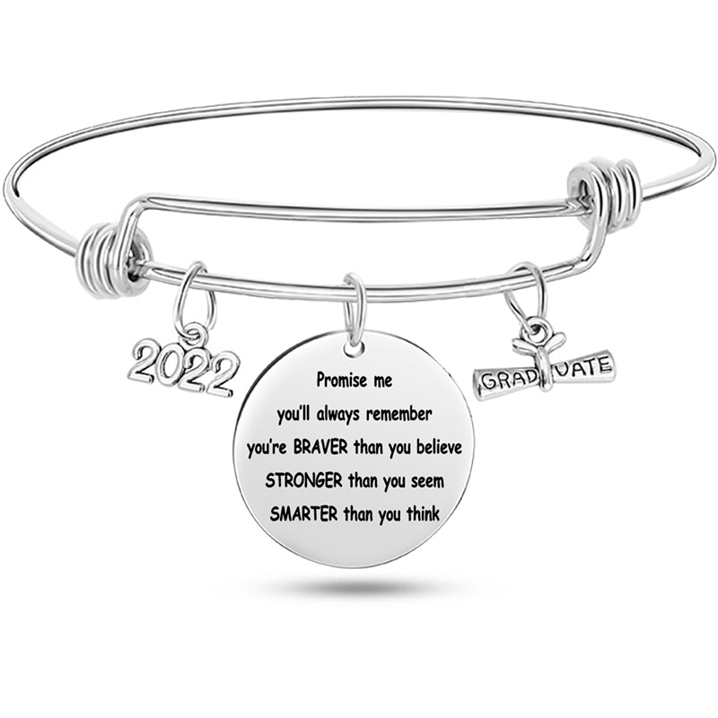 Stainless Steel Graduate Diploma Charm Adjustable Bracelet Inspirational Graduation Bangle