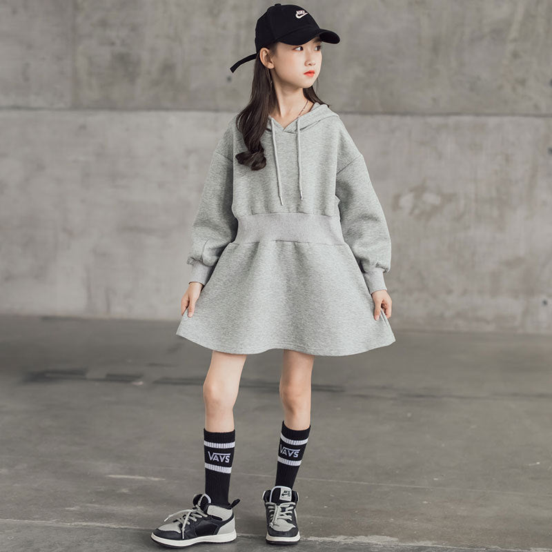 Fashion Big Girl's Pure Gray Sweater