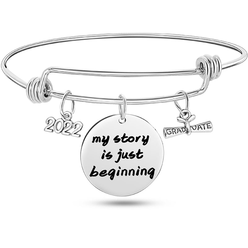 Stainless Steel Graduate Diploma Charm Adjustable Bracelet Inspirational Graduation Bangle